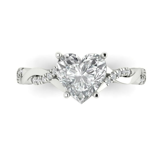 2.1 ct Heart Cut Clear Crystal 18k White Gold Engraving Statement Bridal Wedding Designer Ring Size 10.5