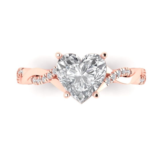 Clara Pucci 14K Rose Gold Solid Gold Clear Solitaire with Accents Anniversary Ring for Women - 2.1 cttw Heart Cut