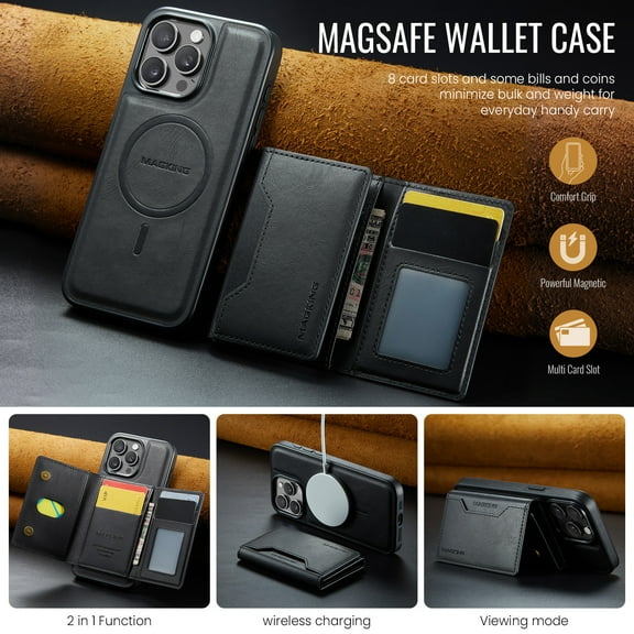 2 in 1 detachable magnetic cards Solt wallet leather phone case for iPhone 16 pro max 15 plus 14 13 12 Samsung S24 ultra S22 s23ultra for MagSafe wireless charging