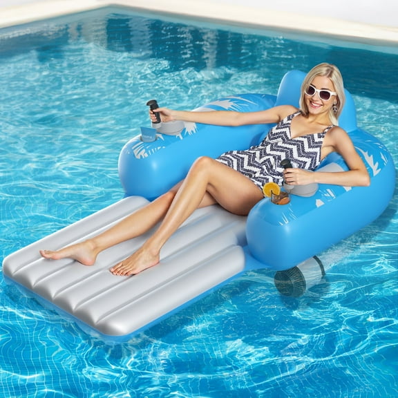 Hot Bee Electric Pool Lounger for Adults, Rechargeable Motorized Float with Dual Propellers, Handheld Remote, Cup Holders & 360 Movement, Summer Floating Water Lounge Chair