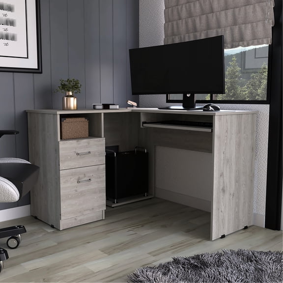 2 1-shelf Grey Desk For An Efficient Workspace Design L-shaped In Appealing