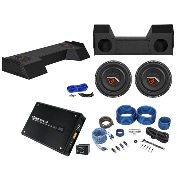 (2) 10" 2-Ohm Subwoofers+Amp+Bedlined Sub Box For 2019-2020 Dodge Ram Crew Cab
