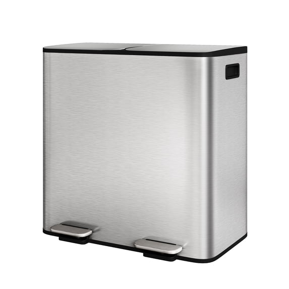 2*10.6 Gallon Dual Compartment Kitchen Trash Can, 80L Stainless Steel Step-on Recycling Bin with Soft Close Lid and Removable Inner Buckets for Home and Office