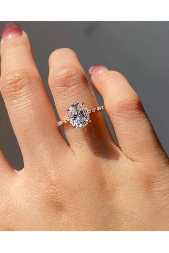 2.10 CT Oval Cut Moissanite Diamond Engagement Ring 18K Gold Ring Vintage Ring Beautiful Wedding Gift Ring Unique Hidden Halo Ring