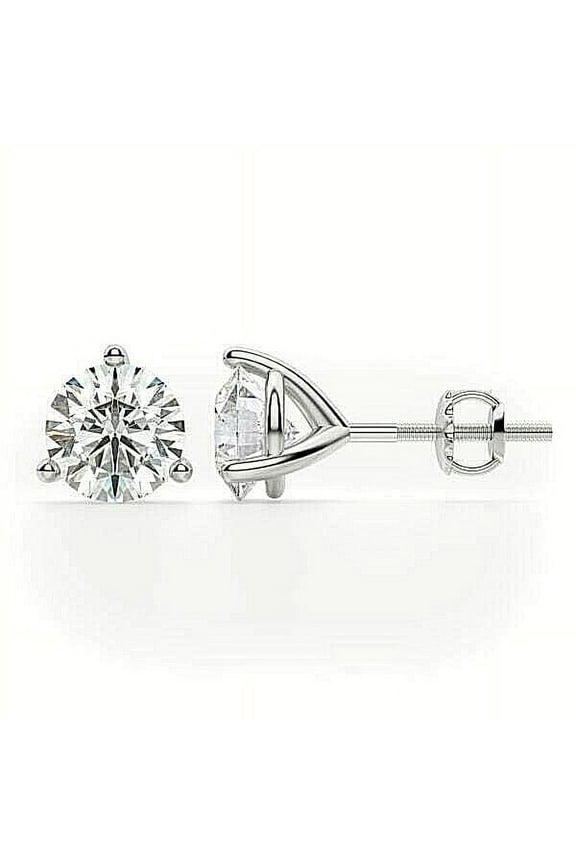 2.10 CT Round Cut FL/D Lab Created Stud Earrings 14k White Gold Plated Screw Back 7mm