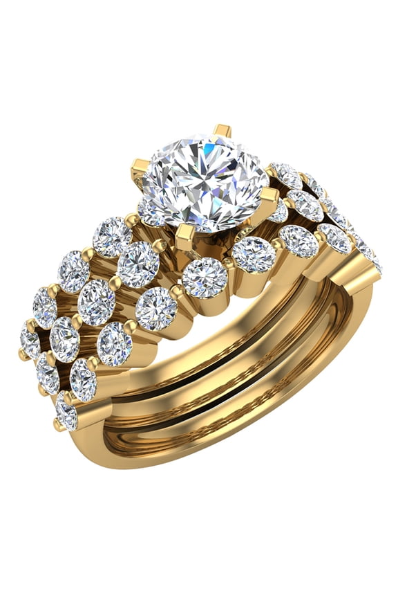 2.10 CT Shared-Prong Setting Band Wedding Set w/ Enhancer Bands 14K Gold ( G , SI )
