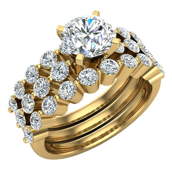 2.10 CT Shared-Prong Setting Band Wedding Set w/ Enhancer Bands 18K Gold ( G , VS )