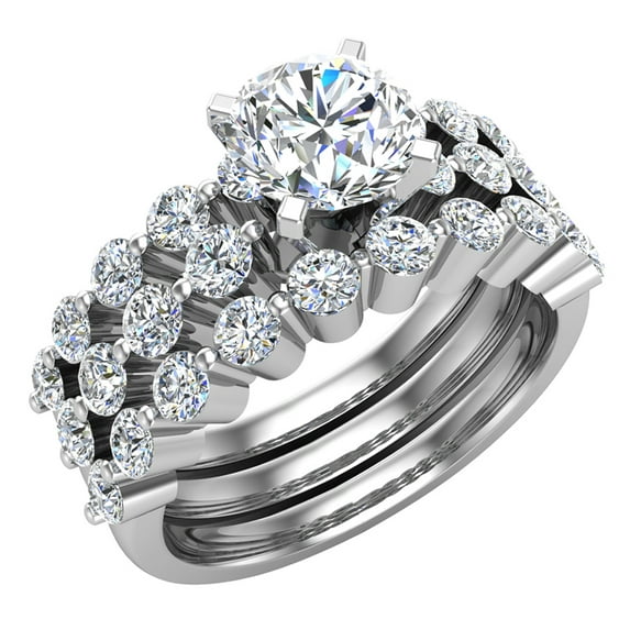 2.10 CT Shared-Prong Setting Band Wedding Set w/ Enhancer Bands 18K White Gold ( G , VS )