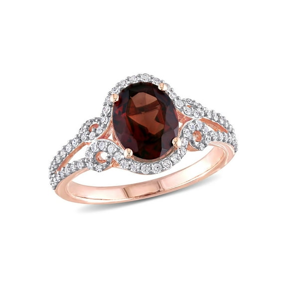 2.10 Carat (Ctw) Oval Garnet Ring 10K Rose Pink Gold with Diamonds 1/3 carat (Ctw) for Women