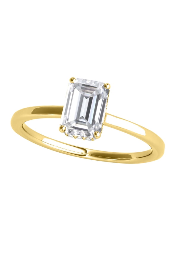 Women's 2.10 Carat Emerald Cut Moissanite Diamond Engagement Rings in 10K Solid, 4-Prong Setting