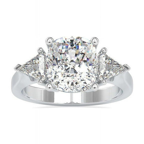 2.10 Carat Luxurious Cushion Moissanite 3 Stone Wedding Ring for Fiancee Solid 14K White Gold Size 7 (D/VVS1) by Diamond-Capitals