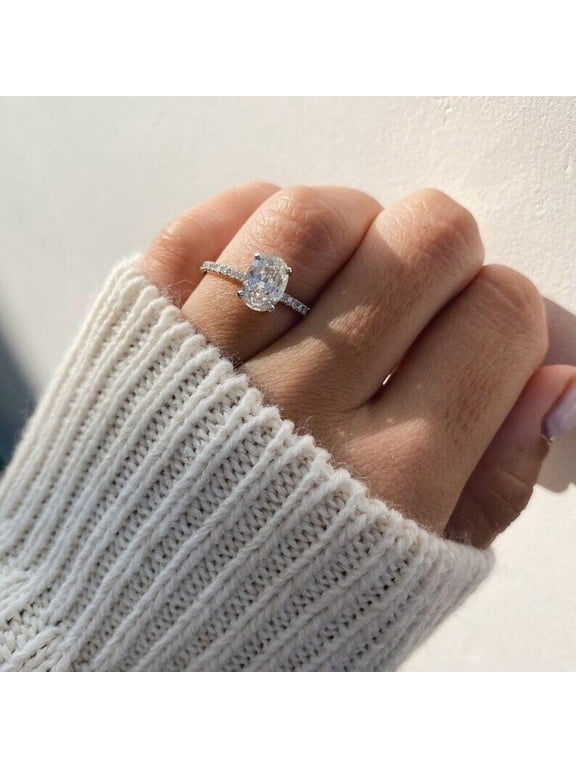 2.10 Carat Oval Cut Moissanite Engagement Ring - Bridal Ring - Prong Setting Ring - Aniversary Ring - 18k White Gold Over Silver