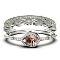 2.10 Carat Pear Cut Morganite And Diamond Moissanite Classic Engagement Ring, Modern Wedding Ring in 925 Sterling Silver With 18k White Gold Plating, Promise Ring, Dainty Ring, Trio Rings Set