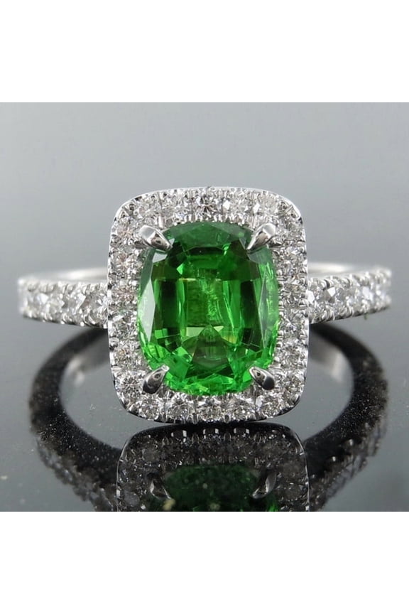 2.10 Ct Cushion Cut Emerald Gemstone Natural Diamond Stunning Halo Engagement Ring for her 14K White Gold Size 11