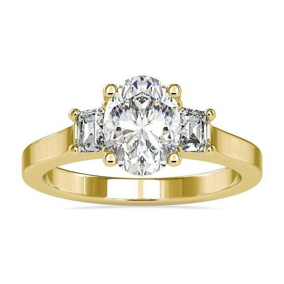 2.10 Ct Genuine Oval Moissanite 3 Stone Anniversary Ring for Women Solid 14K Yellow Gold Size 11 (D/VVS1) by Diamond-Capitals