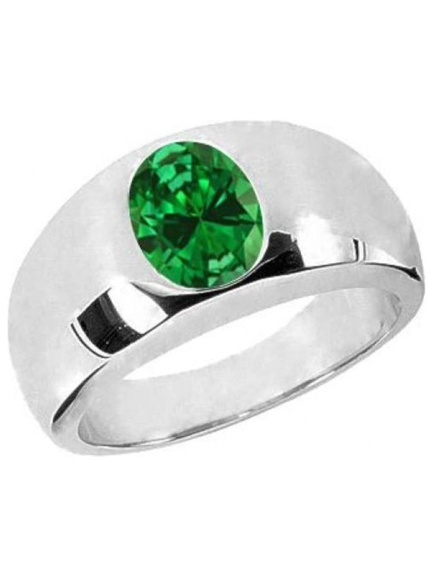 Sterling Silver two tone ring with Large Oval Green Stone Ring- shops SIZE 6 1/4