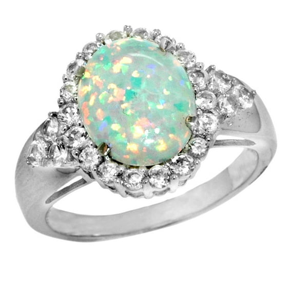 2.10 Ct Oval White Opal and White Topaz 925 Sterling Silver Ring Size 9