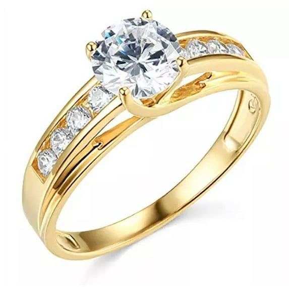 "2.10 Ct Round Cut Engagement Ring | 14K Yellow Gold Plated Trellis Wedding Ring | Created Diamond"