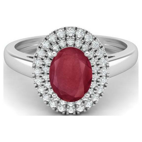 2.10 Cts Oval Ruby Glass Filled Solitaire 925 Sterling Silver Halo Women Valentines Day Gifts Ring