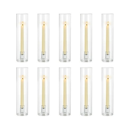 2/10 Pcs 11.8 Inch Hurricane Glass Candle Holders - Cylinder Cover Candlestick Stand for Taper Candles, Clear Windproof, for Wedding, Party, Christmas & Home Decor