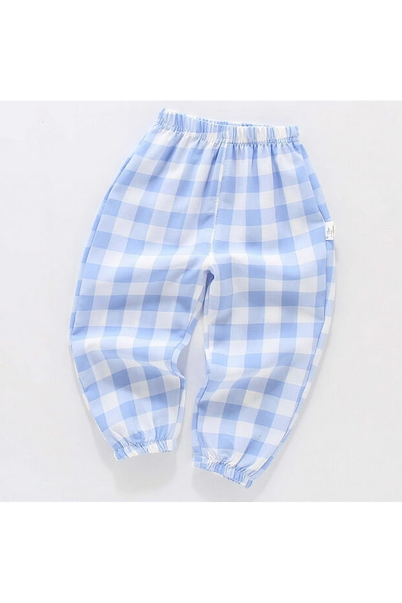 2-10 Years Children's Mosquito Repellent Pants Checkered Printed Breathable Lantern Pants Long Pants