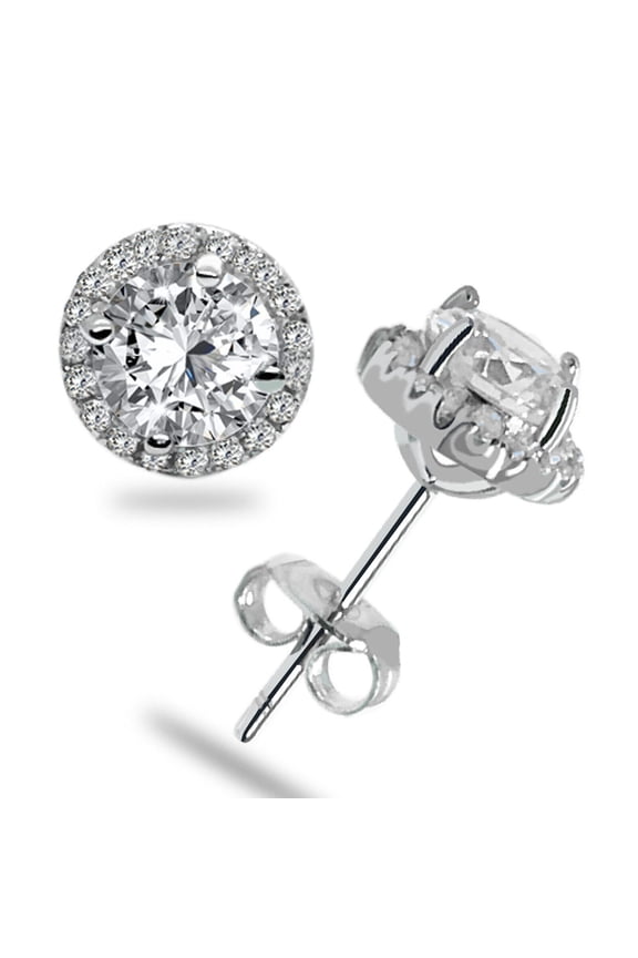 2.10CT Round Cut Created Diamond Halo Stud Earrings 14k White Gold Finish