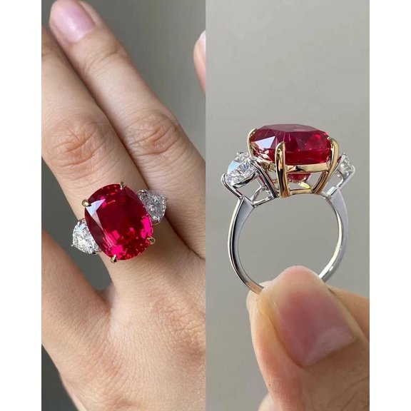 2.10Ct Cushion Cut Simulated Red Ruby Women's Engagement Ring 14K White Gold Plated