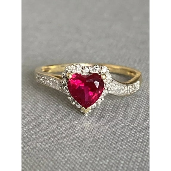 2.10Ct Heart Cut Lab Created Red Ruby Women's Wedding Ring 14K Yellow Gold Plated