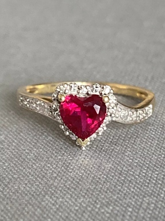 2.10Ct Heart Cut Lab Created Red Ruby Women's Wedding Ring 14K Yellow Gold Plated