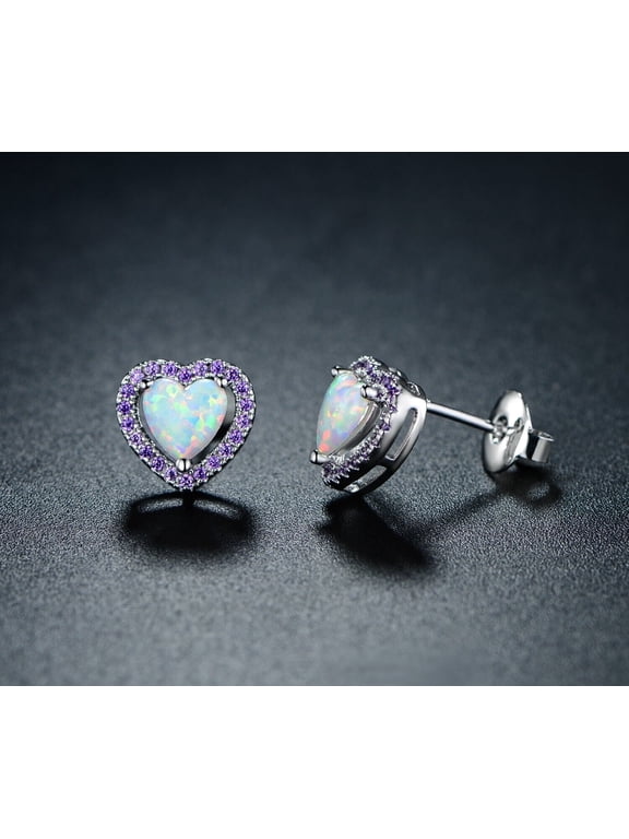 2.10Ct Heart Cut Simulated Fire Opal Women Stud Earrings 14K White Gold Plated
