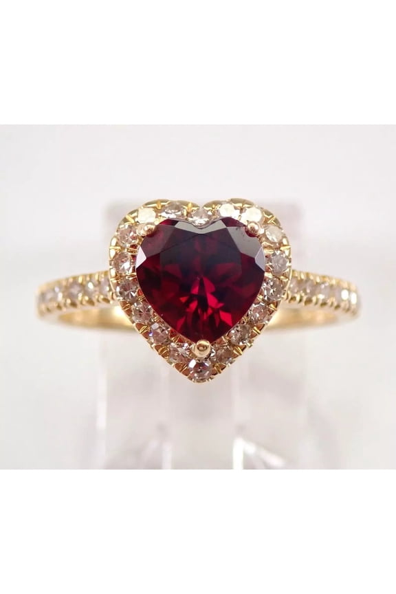 2.10Ct Heart Cut Simulated Ruby Halo Anniversary Ring 14K Yellow Gold Plated