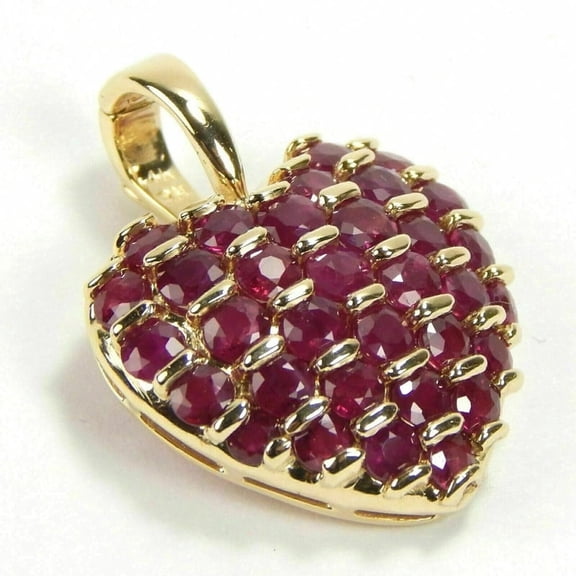 2.10Ct Lab Created Round Red Ruby Heart Pendant 14K Yellow Gold Plated Silver