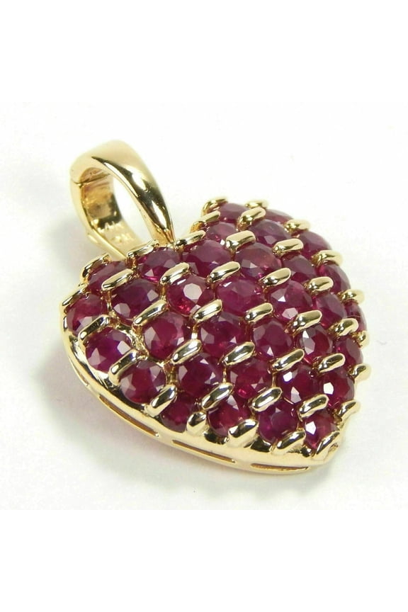 2.10Ct Lab Created Round Red Ruby Heart Pendant 14K Yellow Gold Plated Silver