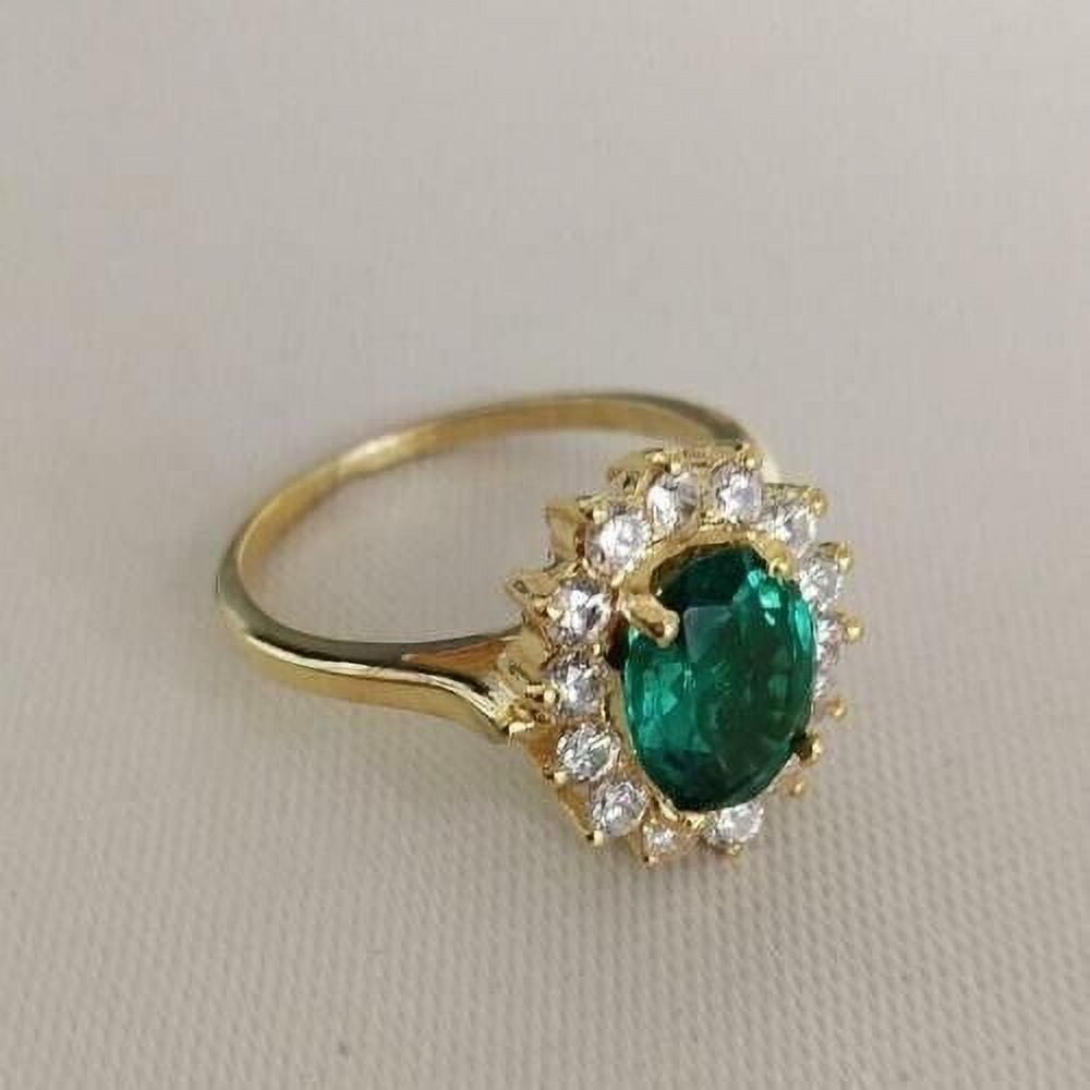 2.10Ct Oval Cut Green Emerald Lab-Created Engagement Ring In 14k Yellow ...