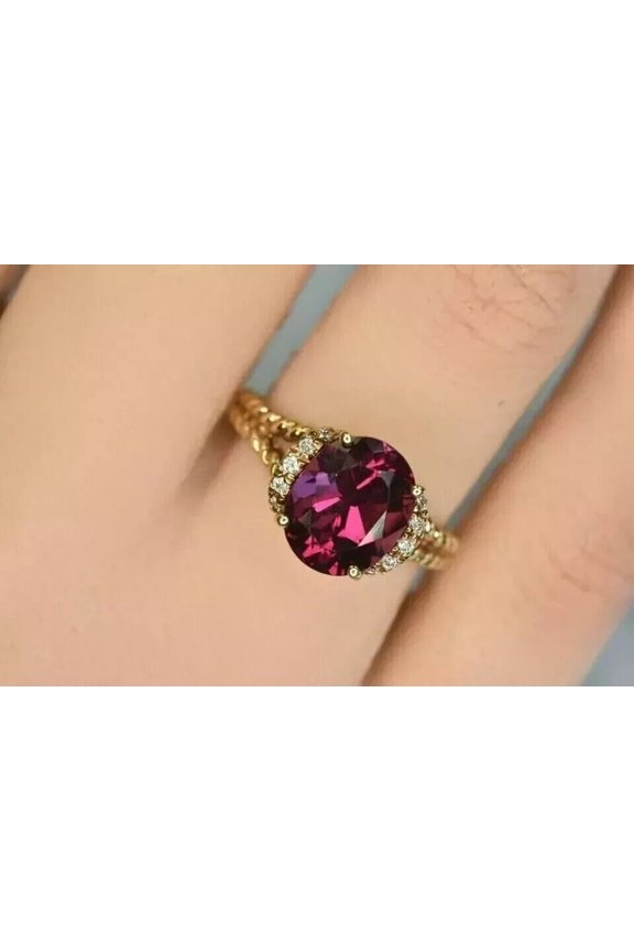 2.10Ct Oval Cut Lab-Created Pink Ruby Women's Wedding Rings 14K Yellow Gold Plated.