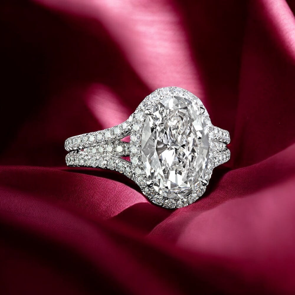 2.10Ct Oval Cut Simulated Diamond Women's Ring 14K White Gold Plated ...