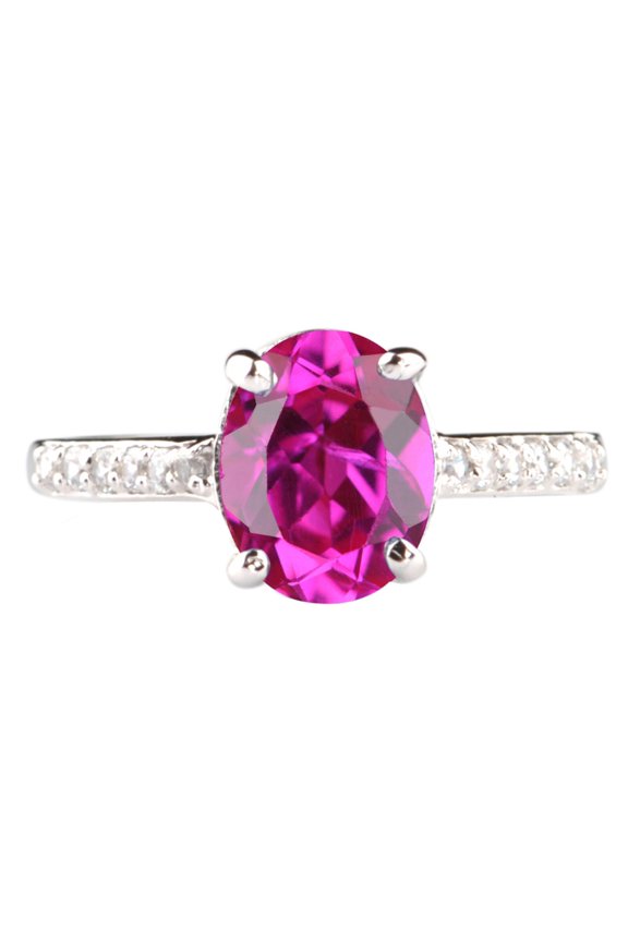 2.10Ct Oval Cut Simulated Pink Ruby Women's Ring 14K White Gold Plated