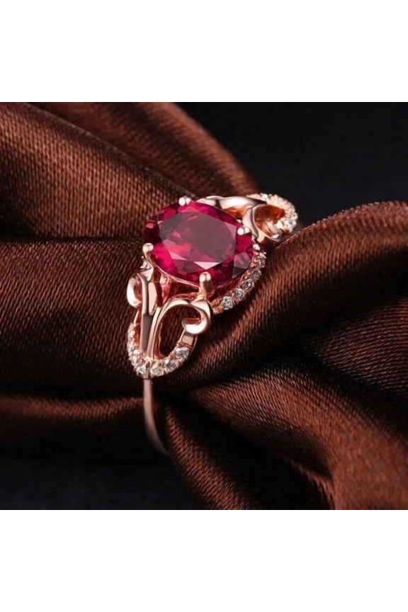 2.10Ct Oval Cut Simulated Red Ruby Women's Engagement Ring 14K Rose Gold Plated