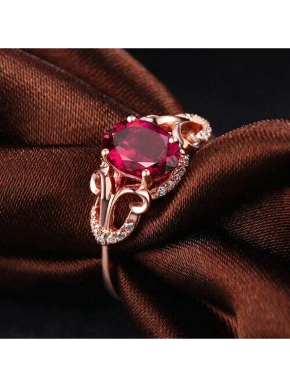2.10Ct Oval Cut Simulated Red Ruby Women's Engagement Ring 14K Rose Gold Plated