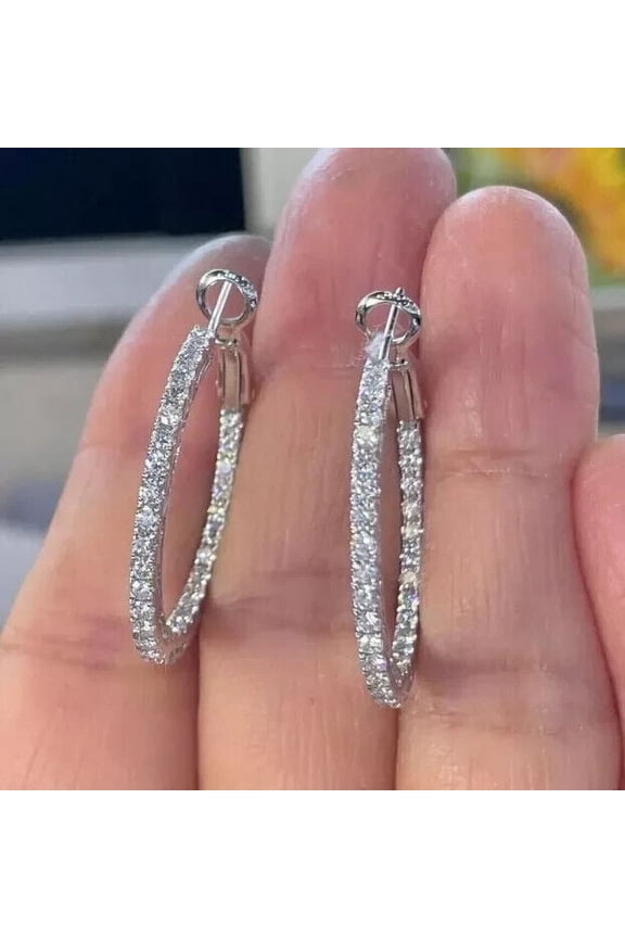 2.10Ct Round Cut Lab-Created Diamond Hoop Pretty Earrings 14K White Gold Plated