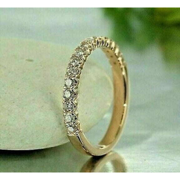 2.10Ct Round Cut Lab Created Diamond Women's Wedding Half Eternity Band Ring 14K Yellow Gold Plated