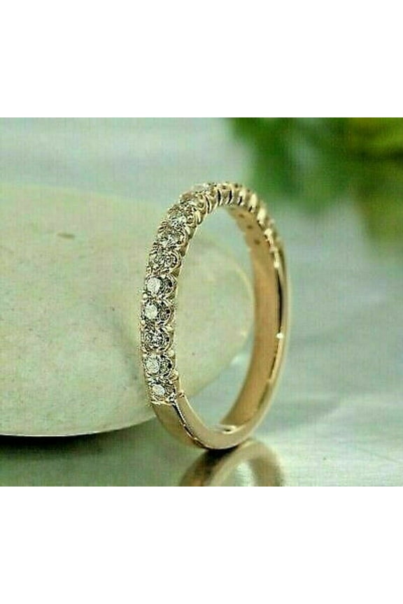 2.10Ct Round Cut Lab Created Diamond Women's Wedding Half Eternity Band Ring 14K Yellow Gold Plated