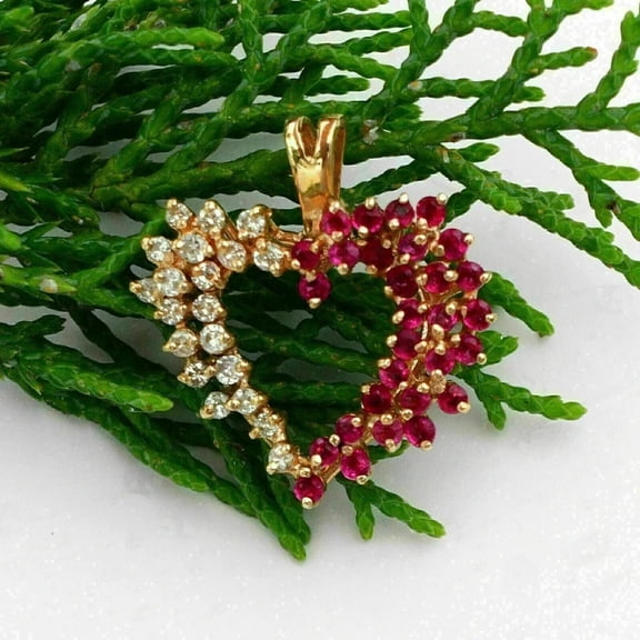 2.10Ct Round Cut Lab Created Ruby Heart Women's Pendant 14K Yellow Gold Plated