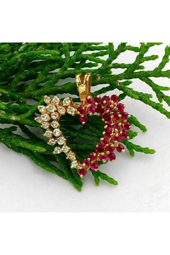 2.10Ct Round Cut Lab Created Ruby Heart Women's Pendant 14K Yellow Gold Plated