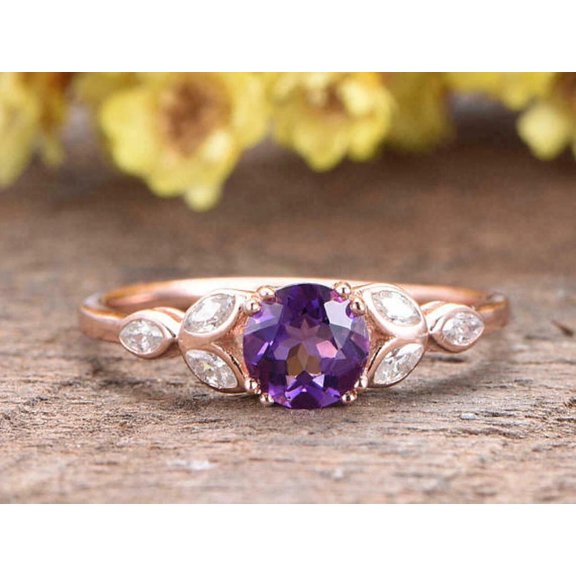 2.10Ct Round Cut Simulated Amethyst Women's Engagement Gift Ring 14K Yellow Gold Plated