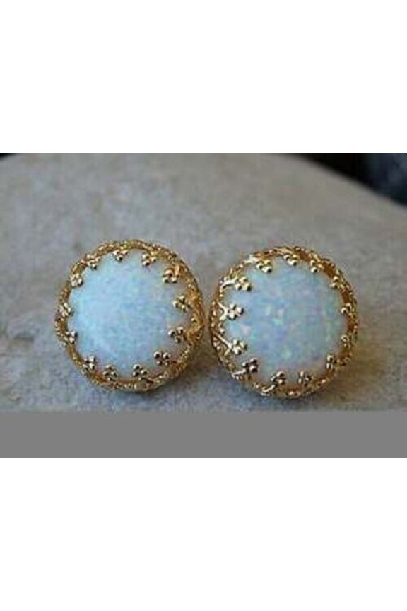 2.10Ct Round Cut Simulated Fire Opal Stud Earrings 18K Yellow Gold Plated