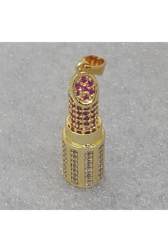 2.10Ct Round Cut Simulated Pink Ruby Women's Birthday Gift Lipstick Pendant 14k Yellow Gold Plated 18"inch