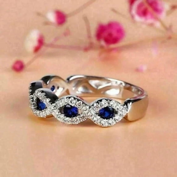 2.10Ct Round Cut Simulated Sapphire Women's Ring 14K White Gold Plated