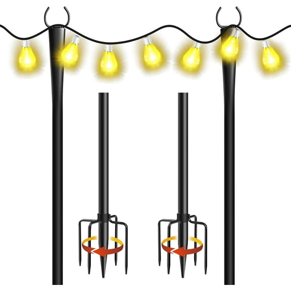 2 10Ft String Light Poles, Poles with Fork for Outside Lights,Outdoor Light Stand with Fence Brackets Lights for Garden Patio Wedding Backyard Deck Party