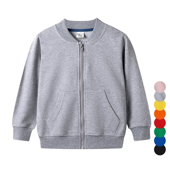 WIBACKER 2-10T Kids Boys Girls Long Sleeve Zip Up Cotton Sweatshirt Solid Color Sweater Jacket Coat Tops